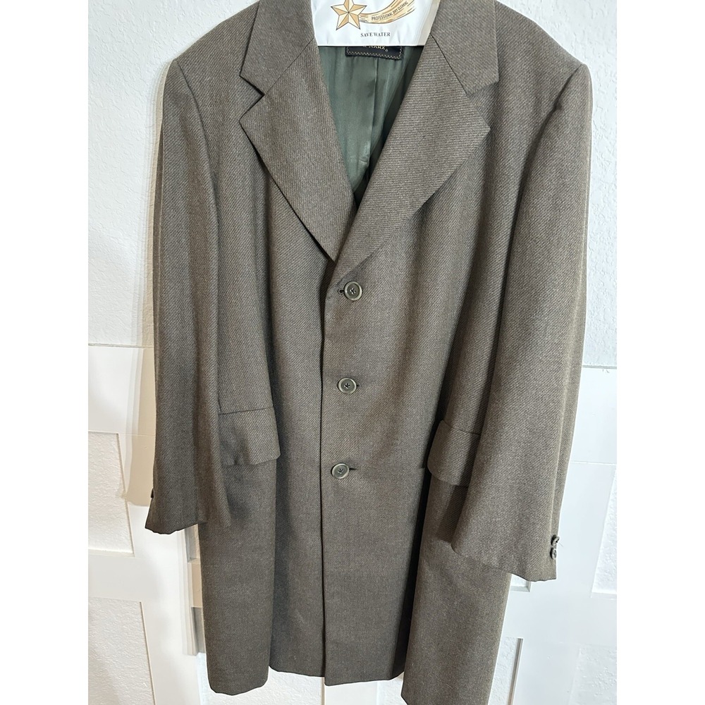 Vtg Hart Schaffner Marx Wool Topcoat Overcoat XL Brown Olive Green USA Made